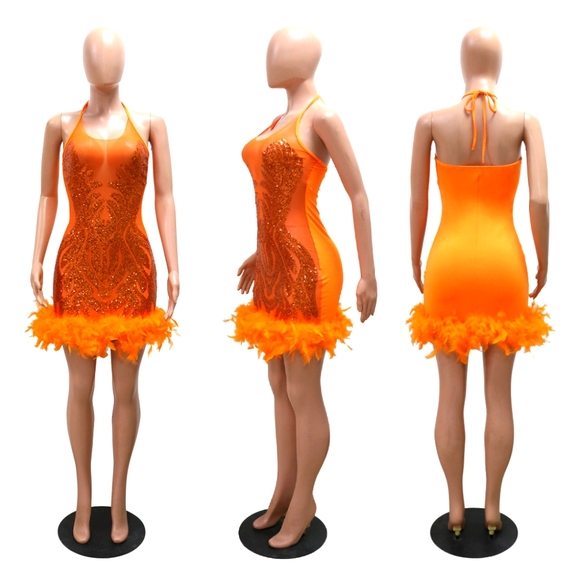 Mini Feather Women Party Dress - Picture 1 of 5